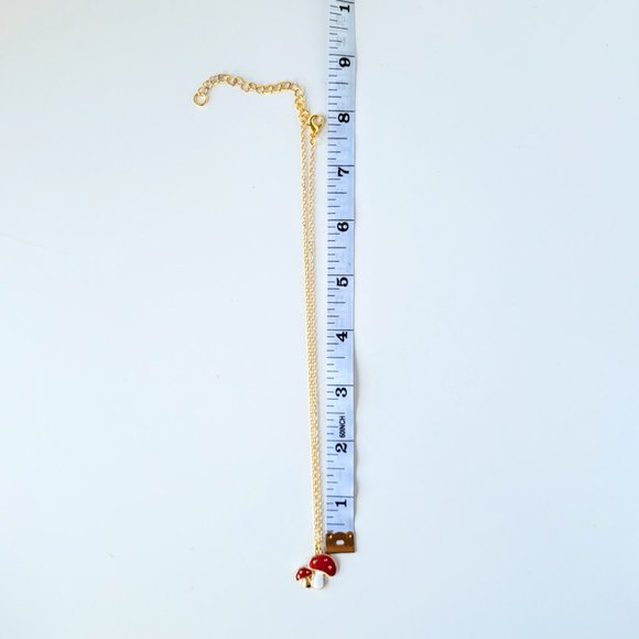 Red and White Cute Mushroom Necklace with Dainty Gold Chain - Picture 7 of 9